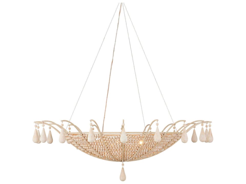 Currey and Company 5-Light Korg Chandelier in Sandstone with Wood Beads