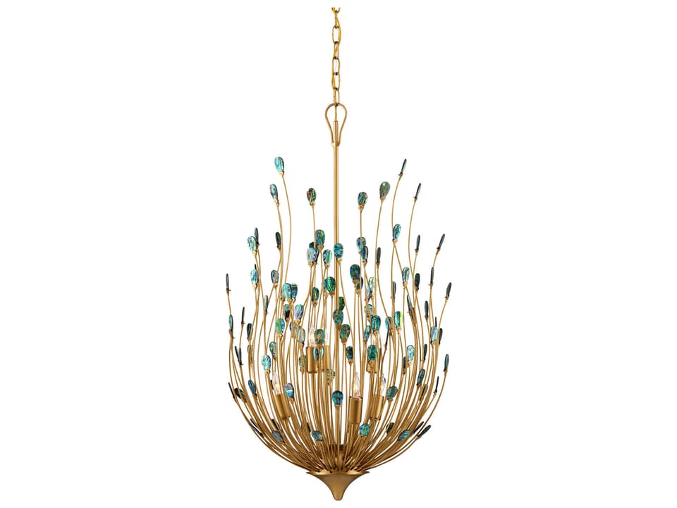 Currey and Company 6-Light Delphos Chandelier in Contemporary Gold with Natural Paua Shell