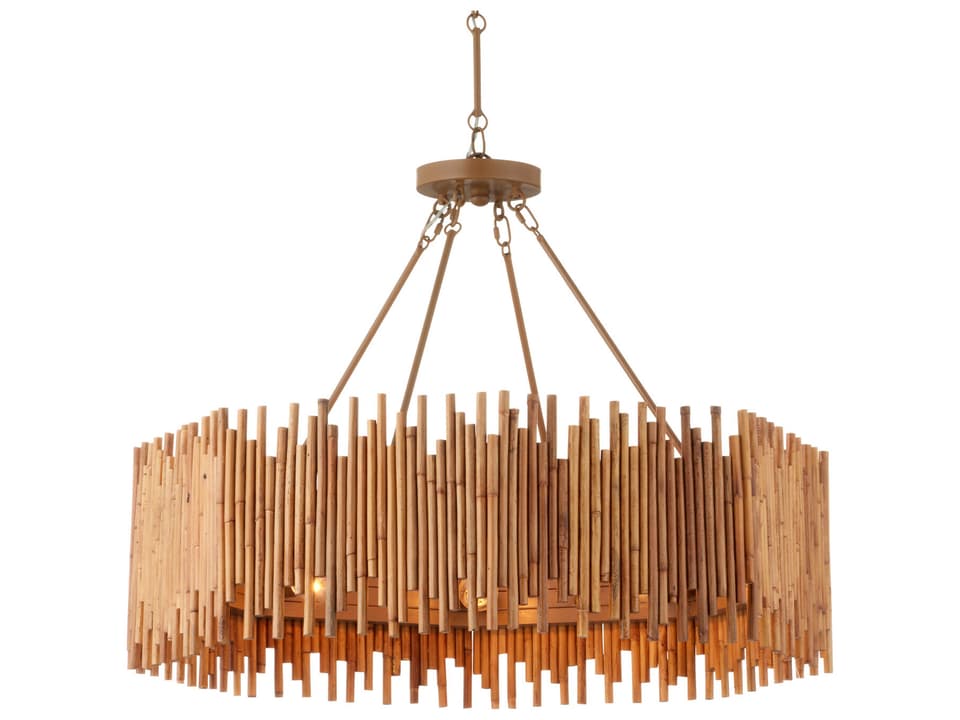 Currey and Company 8-Light Teahouse Drum Chandelier in Natural and Khaki