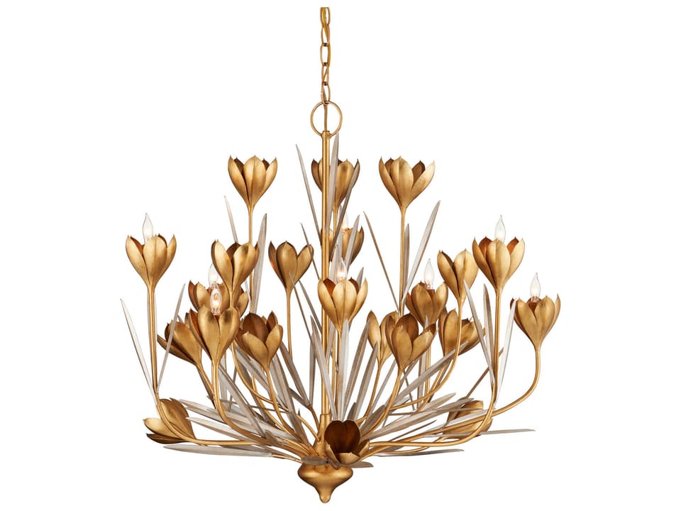Currey and Company Hortensia 9-Light Chandelier in Contemporary Gold and Silver Leaf