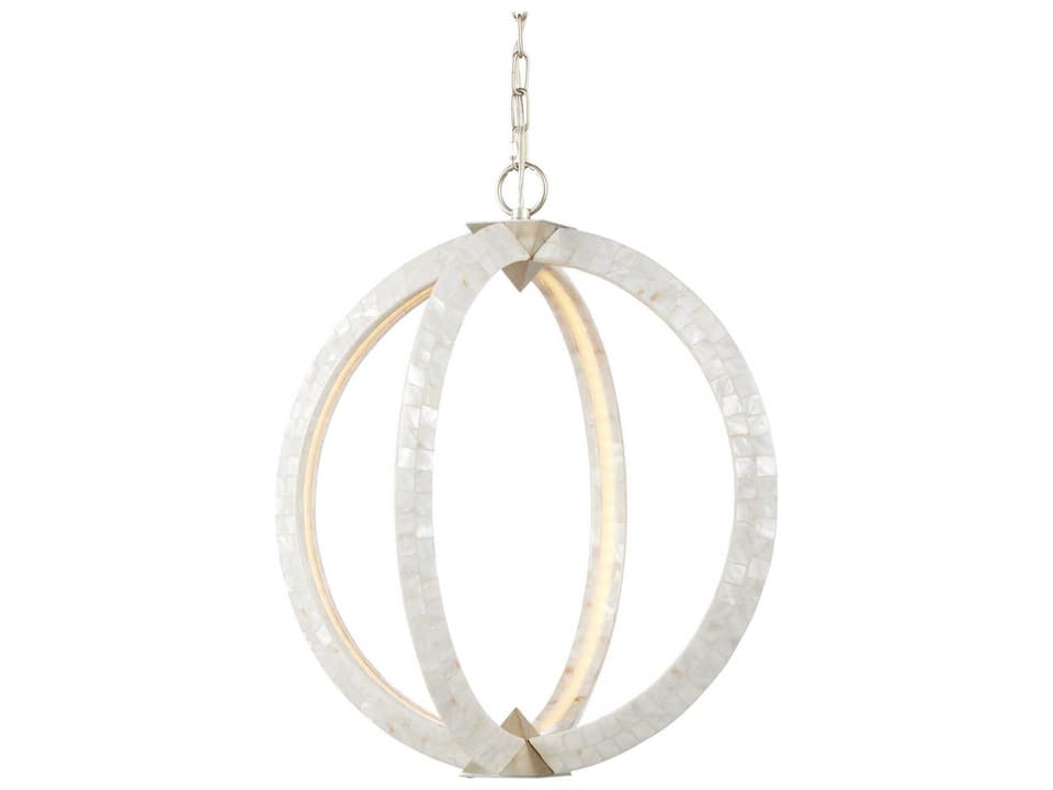 Currey and Company Arietta 4-Light White Orb Chandelier in Pearl and Silver
