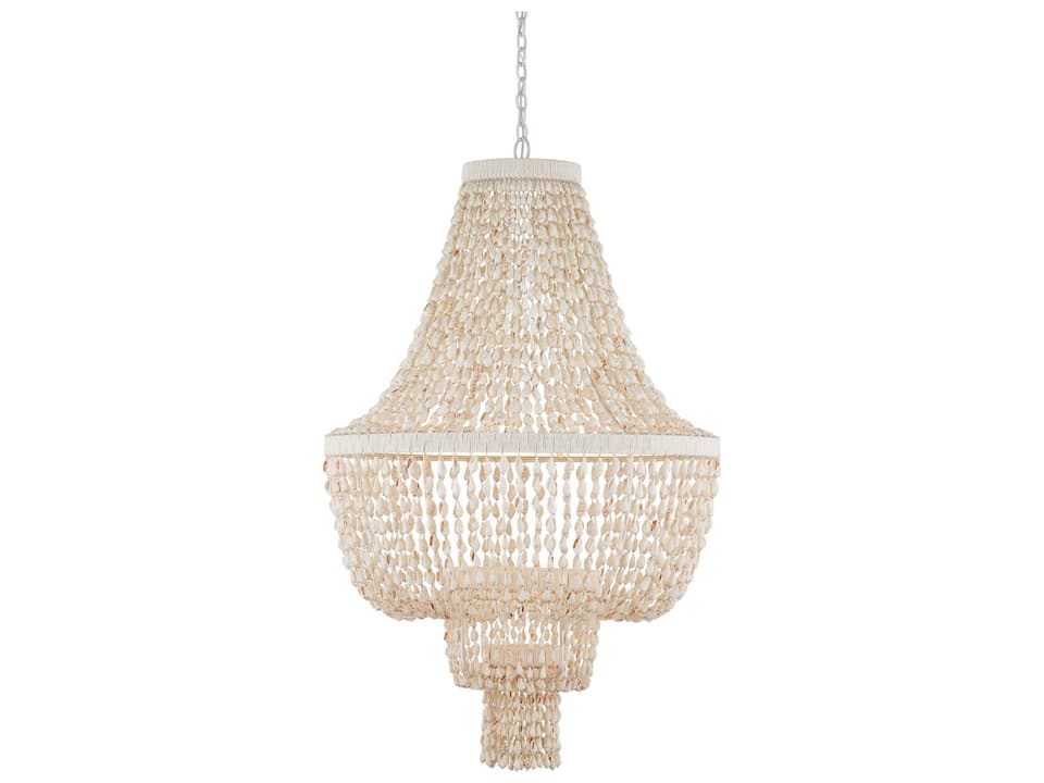 Currey and Company Cybele 2-Light Chandelier in Natural Pearlized White Shell and Twine