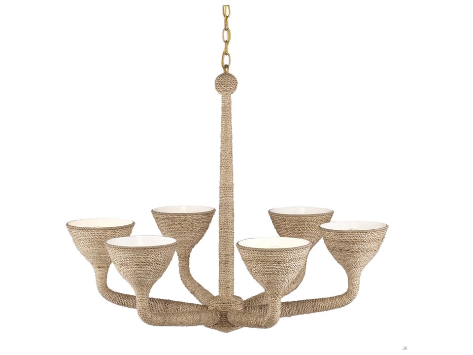 Currey and Company 6-Light Marbella Chandelier in Natural Gold and White
