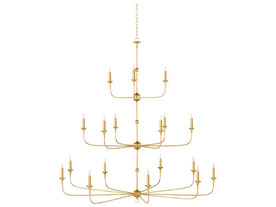 Currey and Company Nottaway Grande 18-Light Chandelier in Contemporary Gold Leaf