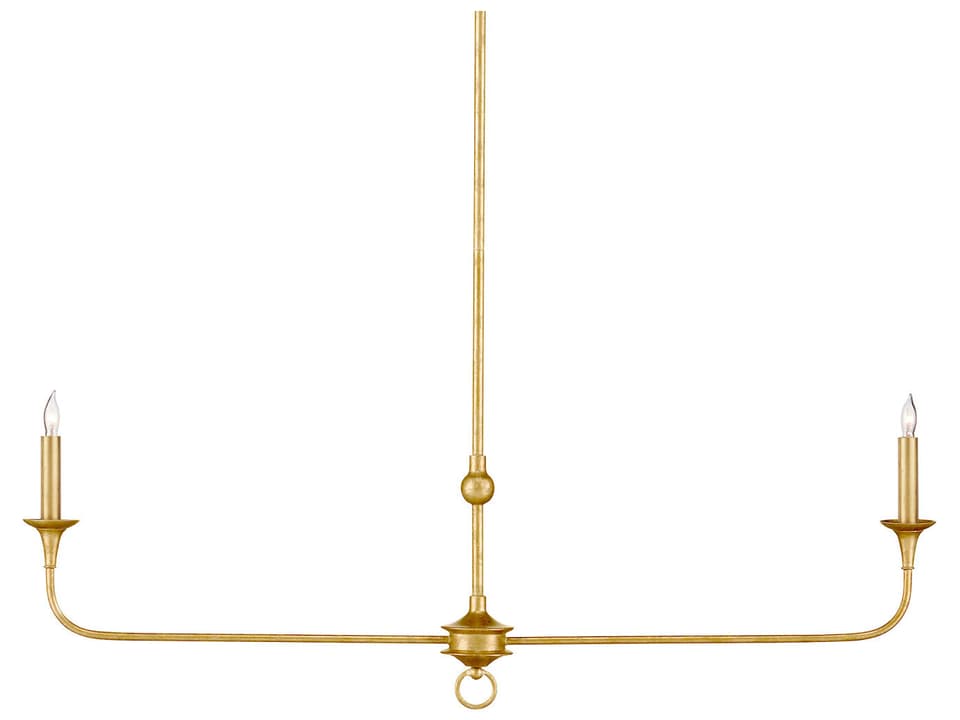 Currey and Company 2-Light Nottaway Linear Chandelier in Contemporary Gold Leaf