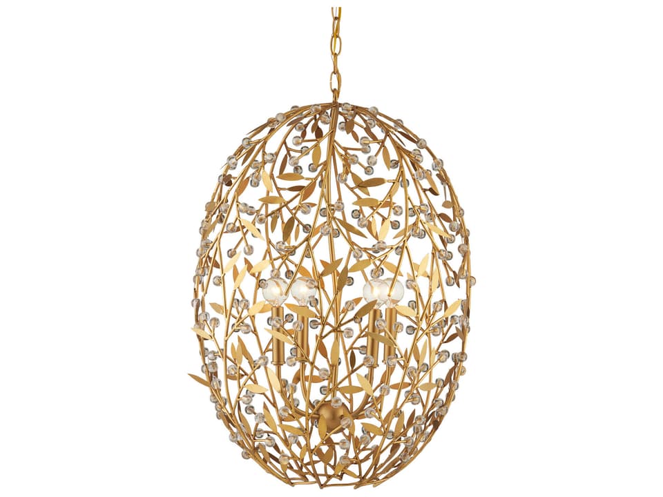 Currey and Company 4-Light Secret Garden Crystal Chandelier in Contemporary Gold Leaf