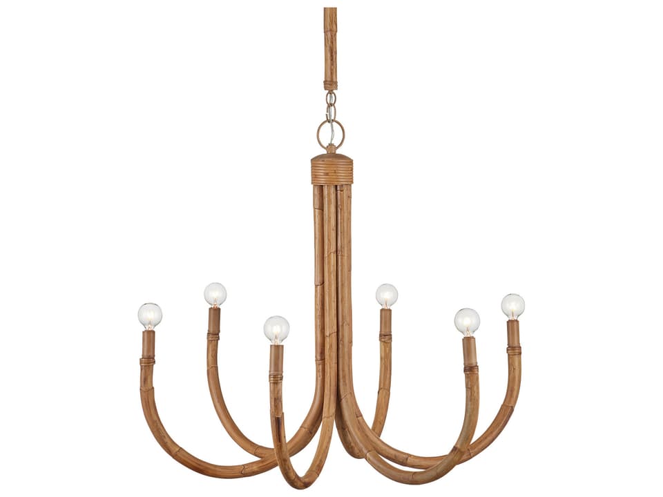 Currey and Company 6-Light Samsara Chandelier in Natural and Saddle Tan