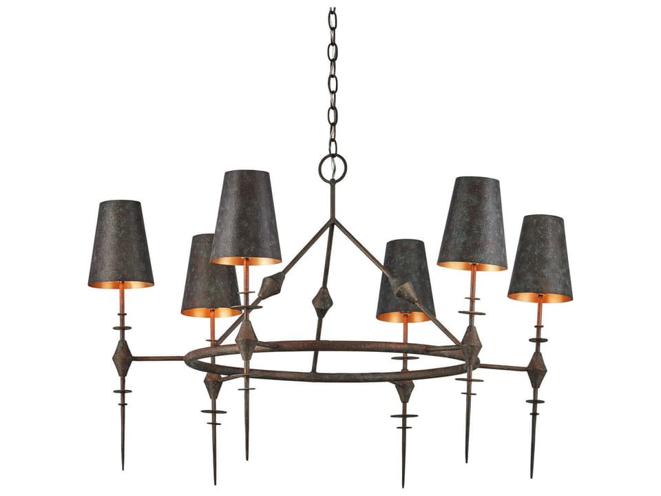 Currey and Company 6-Light Anselm Chandelier in Verde Bronze and Contemporary Gold