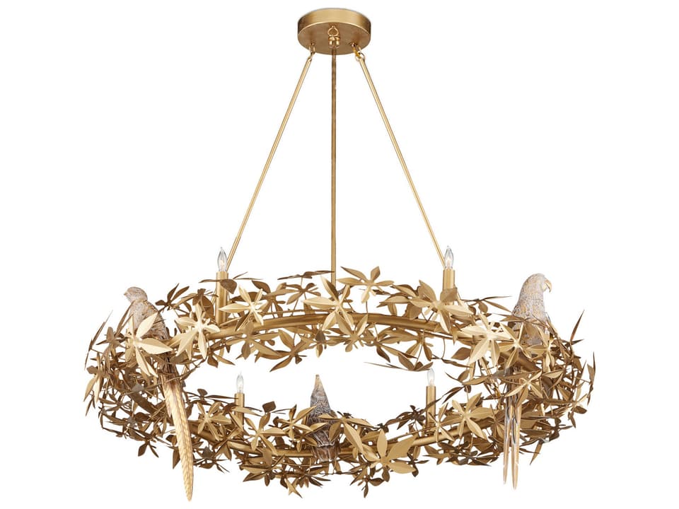 Currey and Company 6-Light Aviary Gold Ring Chandelier in Swedish Gold
