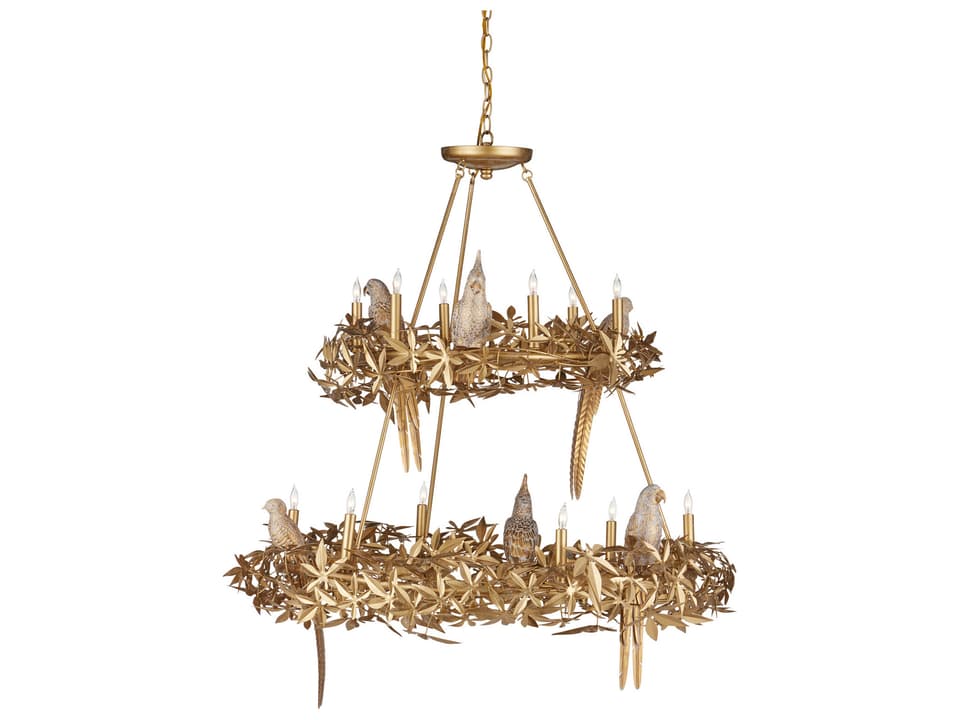 Currey and Company 12-Light Aviary Chandelier in Swedish Gold
