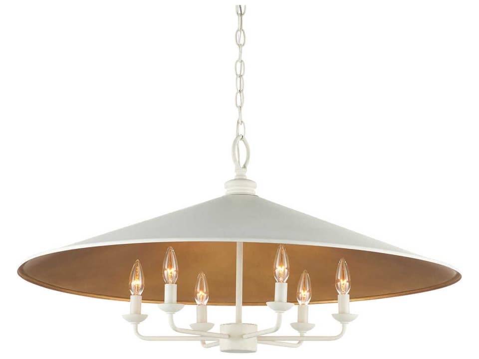 Currey and Company Brussels 6-Light Chandelier in Snow White and Gold Leaf