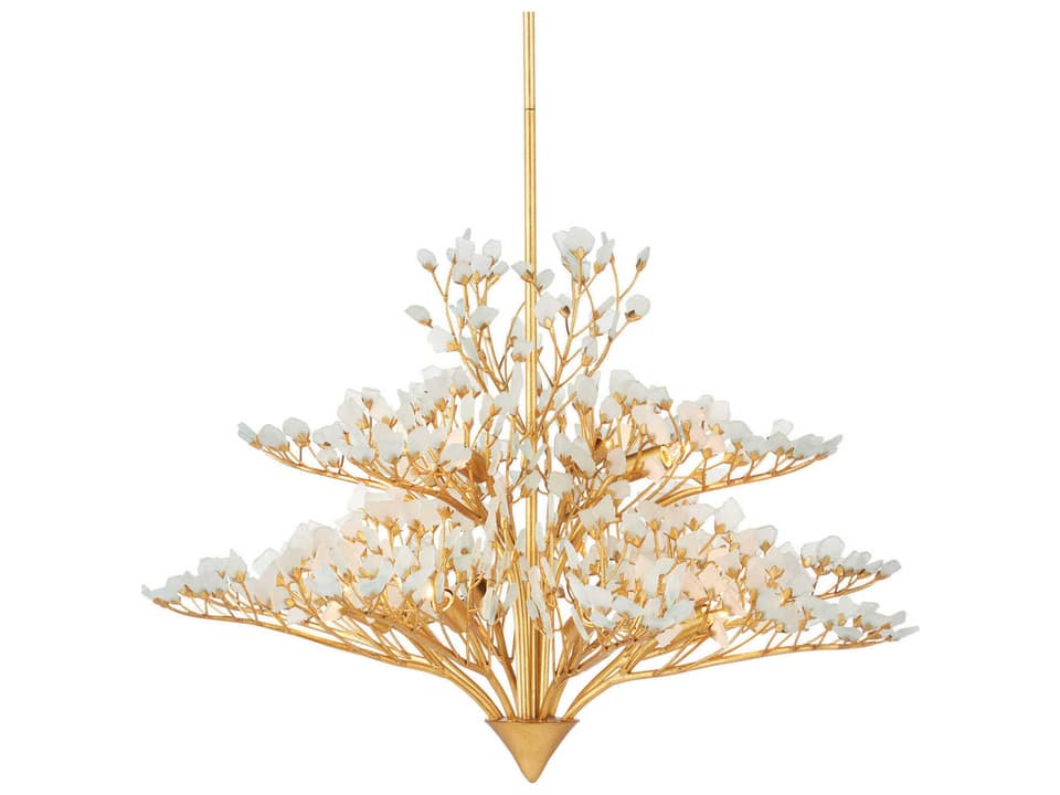 Currey and Company Fiorella 12-Light Chandelier in Contemporary Gold Leaf and Frosted Seaglass