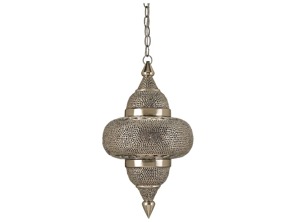 Currey and Company Tangiers 1-Light Pendant Light in Nickel Copper Amber