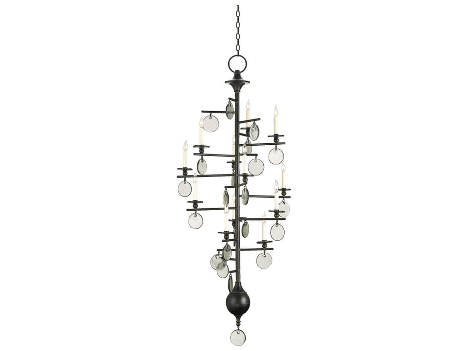 Currey and Company 12-Light Sethos Chandelier in Old Iron with Recycled Glass