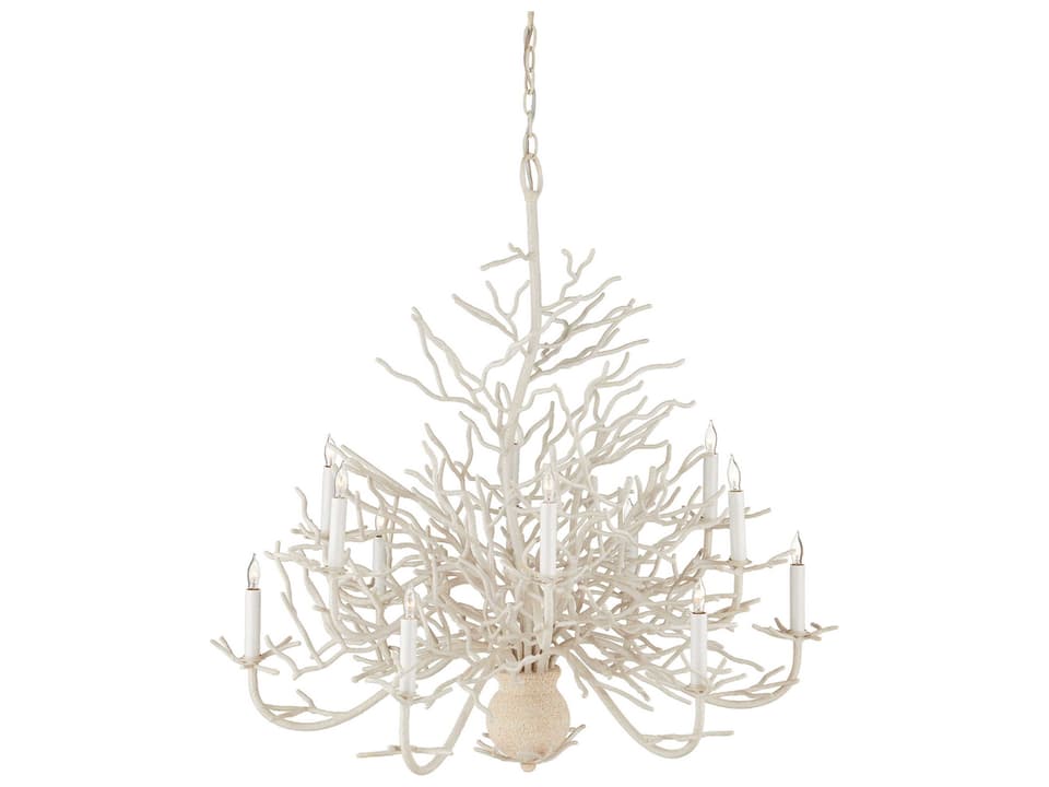 Currey and Company 12-Light Seaward Chandelier in White Coral and Natural Sand