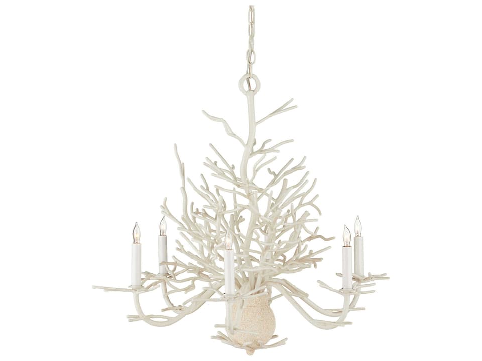 Currey and Company 6-Light Seaward Chandelier in White Coral and Natural Sand