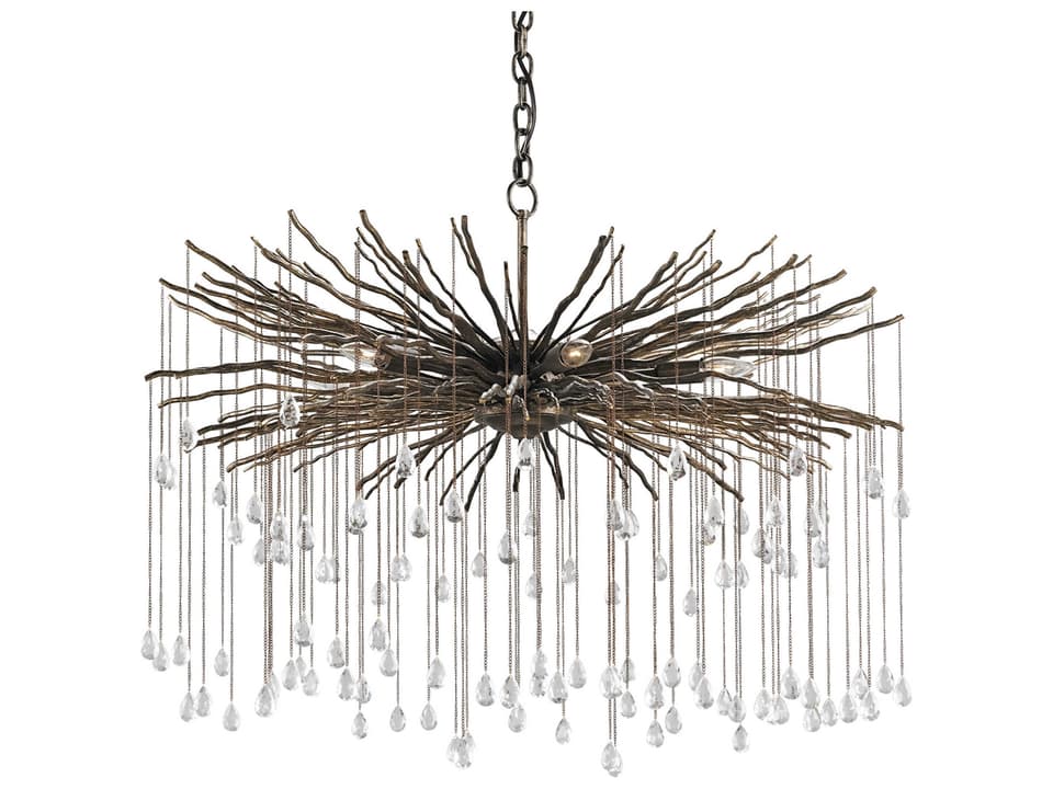 Currey and Company 6-Light Fen Large Chandelier with Cupertino Finish and Crystal Accents