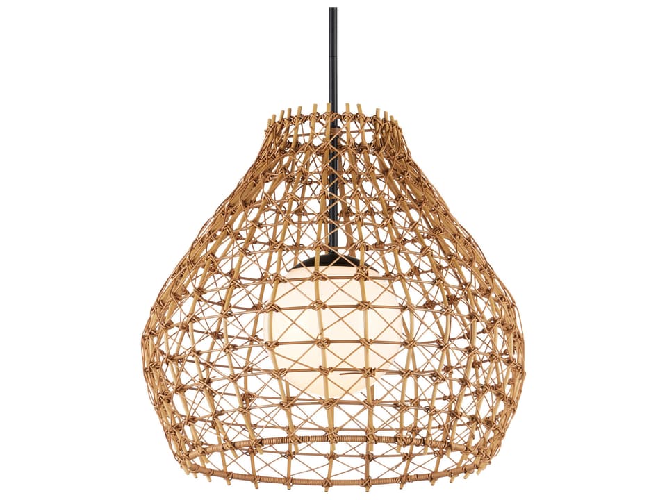 Currey and Company Bly Outdoor Pendant Light in Natural Black and Frosted White