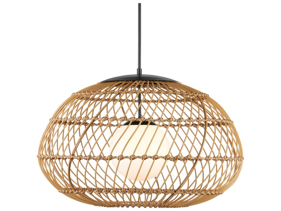 Currey and Company Carriage Outdoor Pendant Light in Natural Wicker and Black