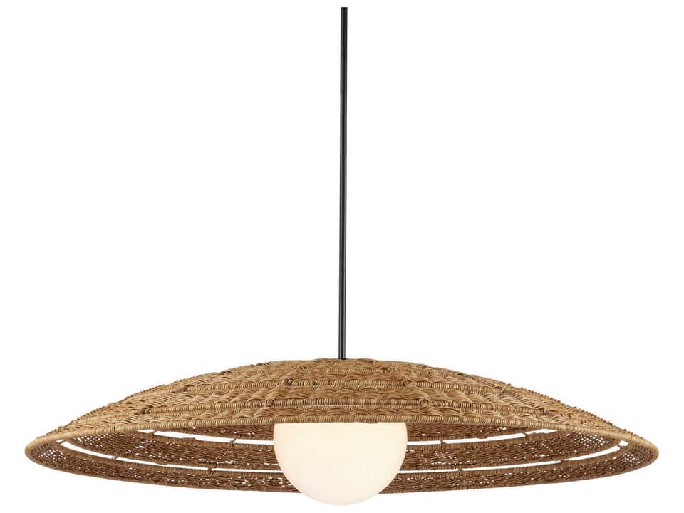 Currey and Company Barbary Large Outdoor Pendant Light in Natural Wicker and Black