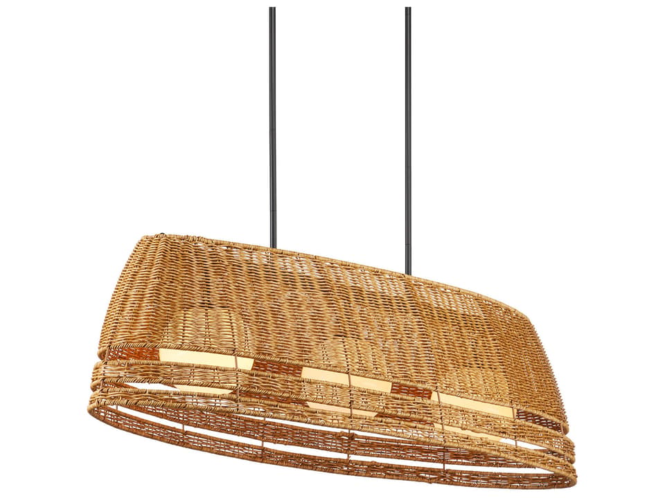 Currey and Company Barbary 3-Light Oval Outdoor Chandelier in Natural Black and Frosted White