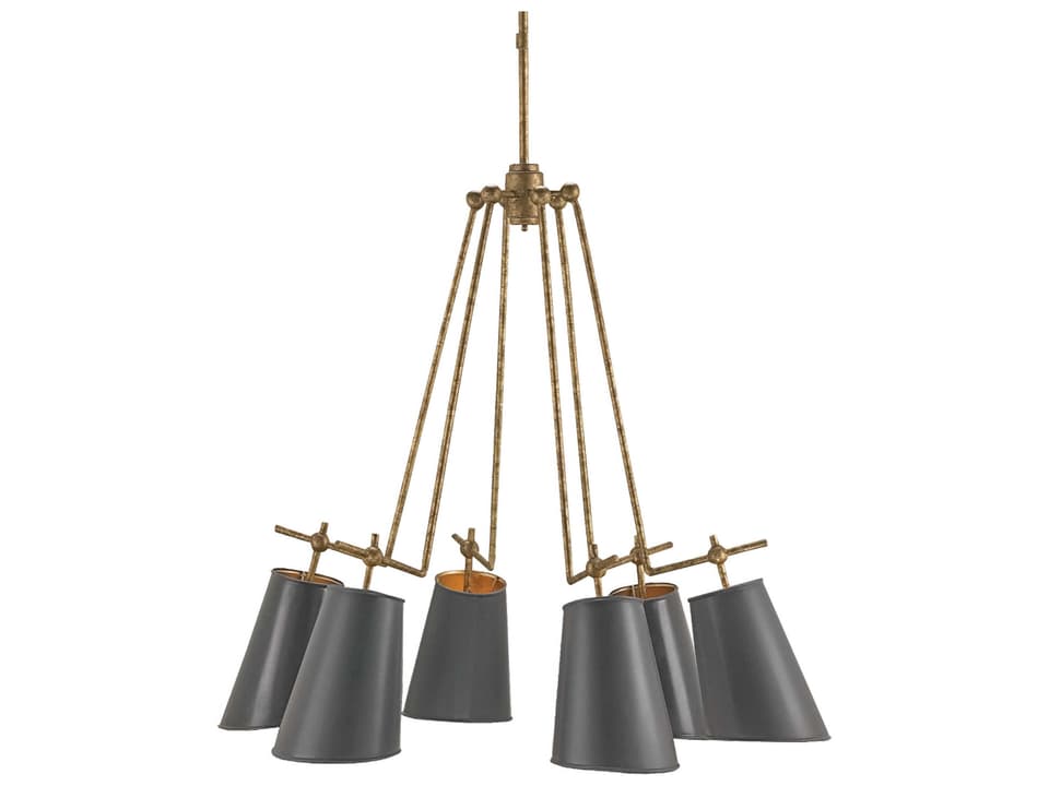 Currey and Company Jean-Louis 6-Light Chandelier in Old Brass Marbella Black Gold Leaf