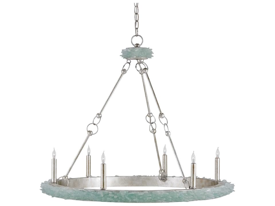Currey and Company 6-Light Tidewater Chandelier in Silver Granello and Seaglass