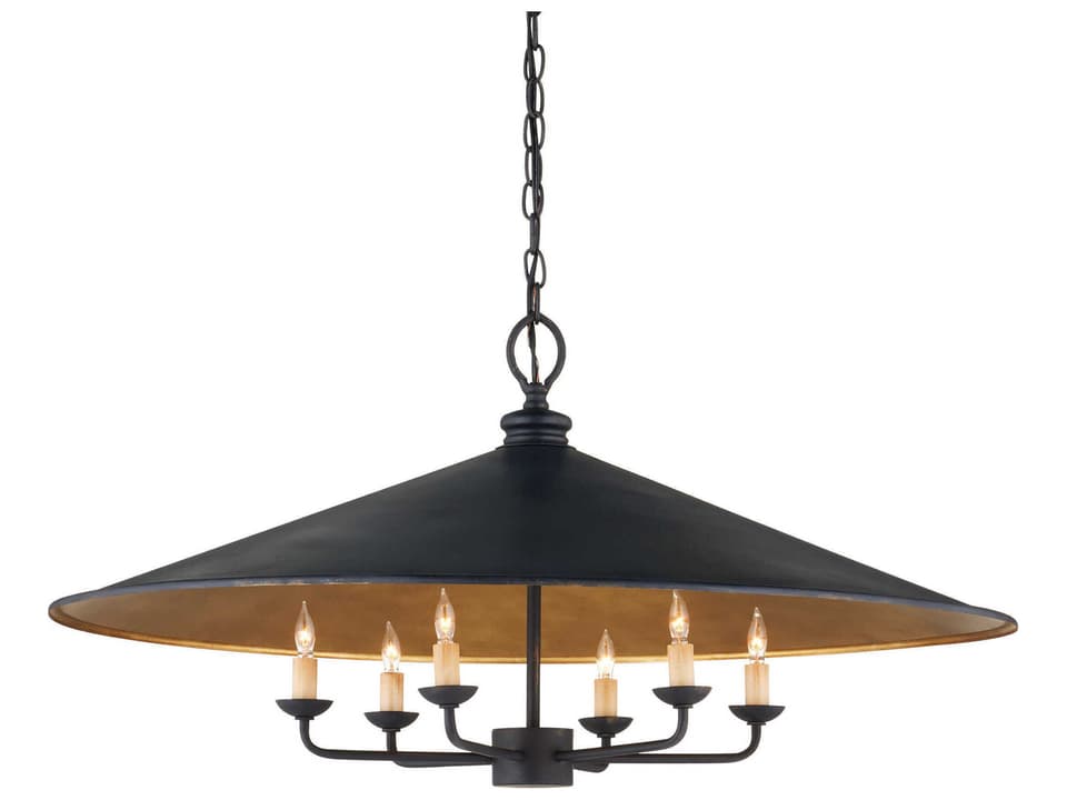 Currey and Company 6-Light Brussels Chandelier in French Black and Gold Leaf