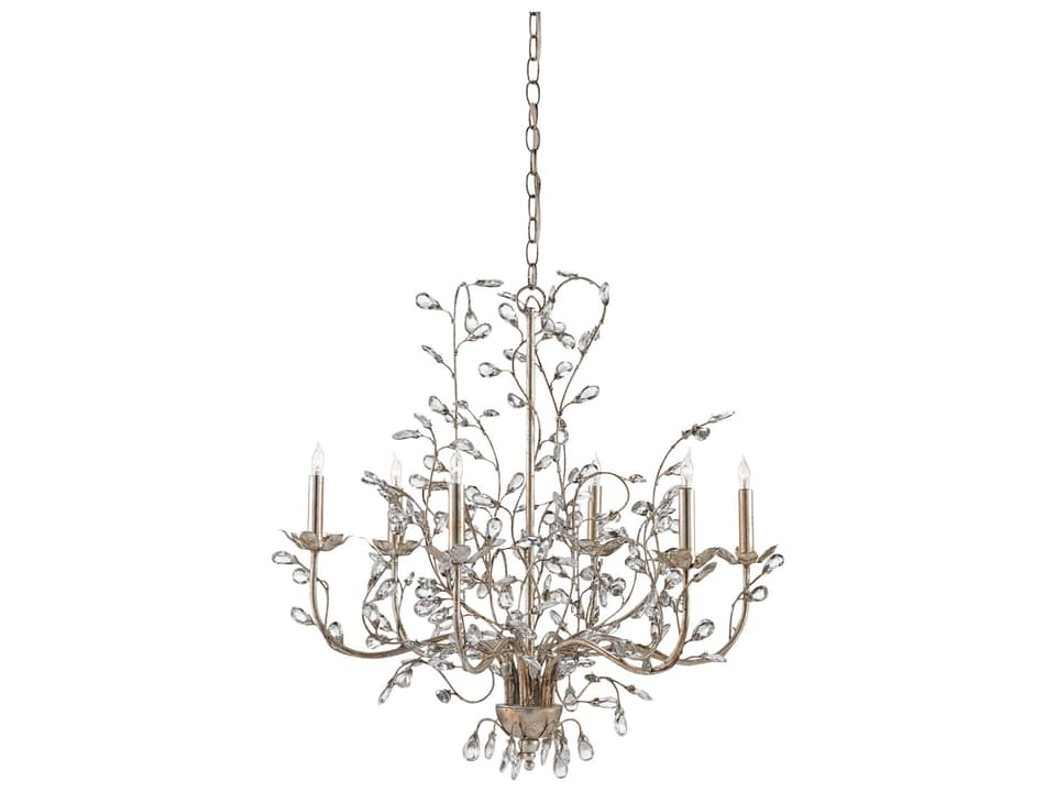 Currey and Company 6-Light Crystal Bud Chandelier in Silver Granello