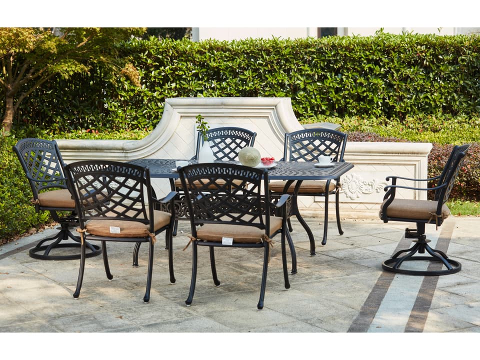 Sedona 7-Piece Cast Aluminum Dining Set with Swivel Rockers in Antique Bronze