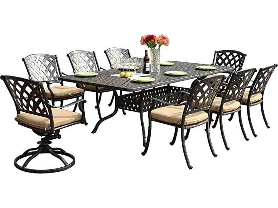 Ocean View 9-Piece Cast Aluminum Outdoor Dining Set in Antique Bronze