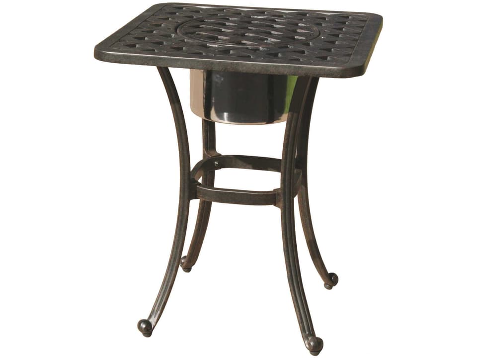Series 30 Cast Aluminum Square End Table with Ice Bucket in Antique Bronze