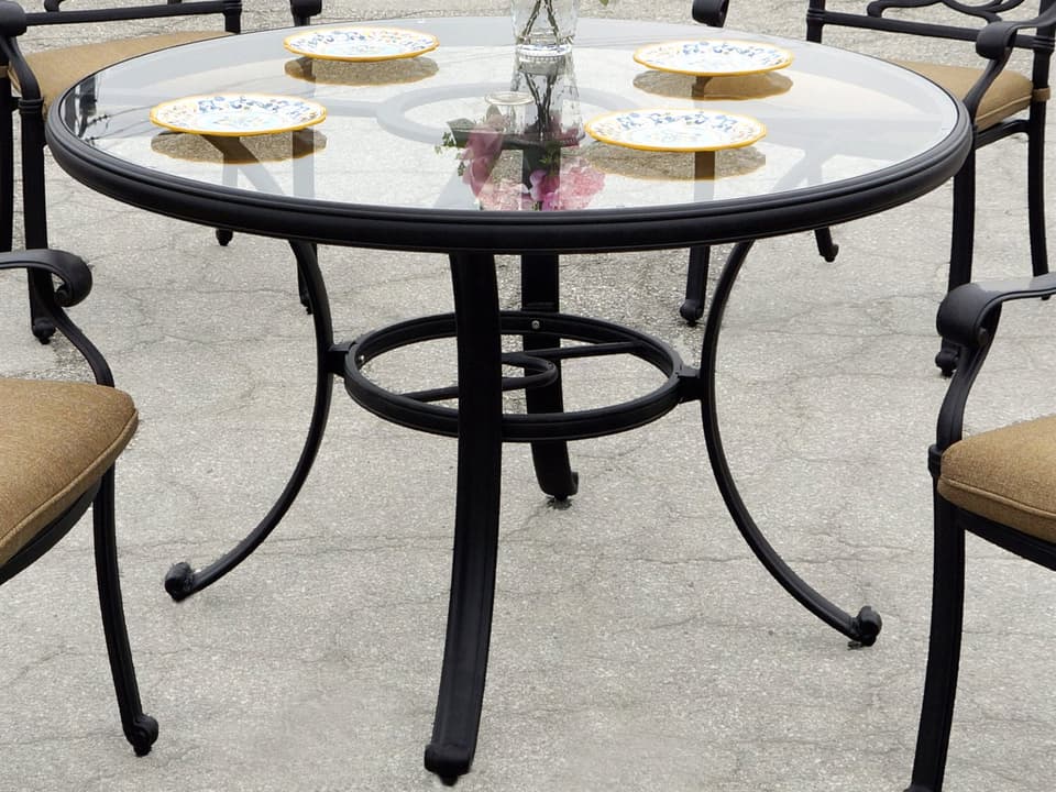 Series 50 48-Inch Round Glass Top Dining Table in Antique Bronze