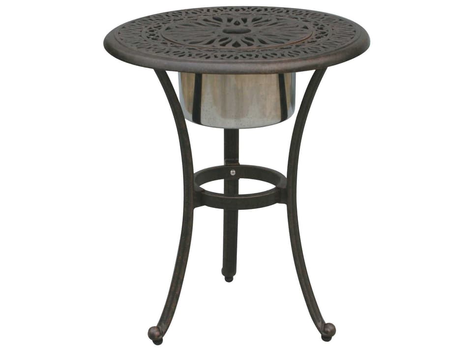 Elisabeth Cast Aluminum Round End Table with Ice Bucket in Antique Bronze