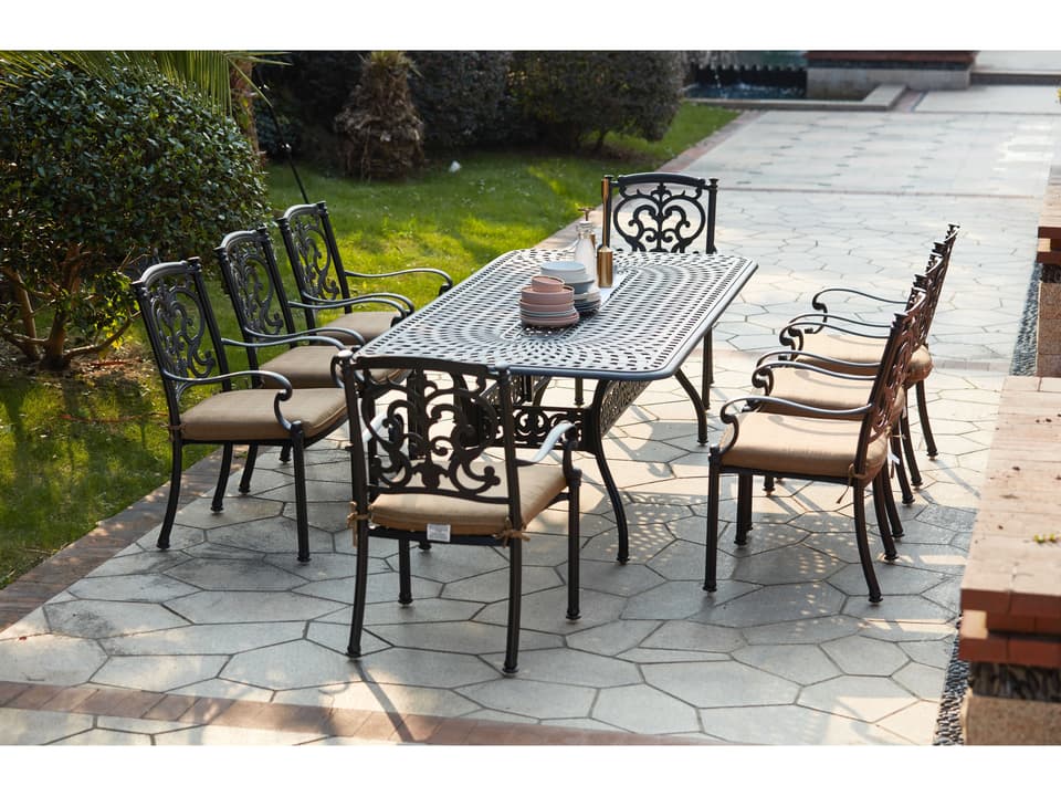 Santa Barbara Cast Aluminum 9 Piece Rectangular Dining Set in Antique Bronze