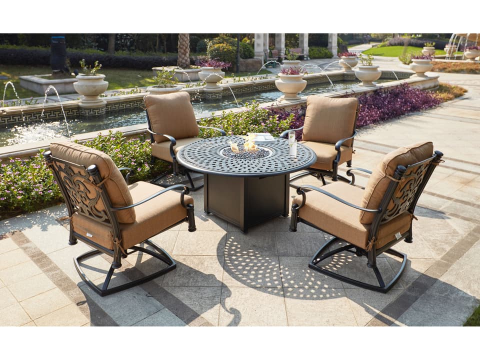 Darlee Santa Barbara 5 Piece Cast Aluminum Fire Pit Lounge Set in