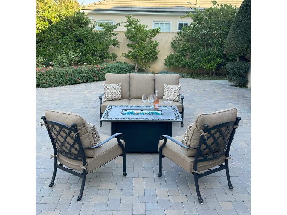 Madison Cast Aluminum 4-Piece Patio Fire Pit Conversation Set