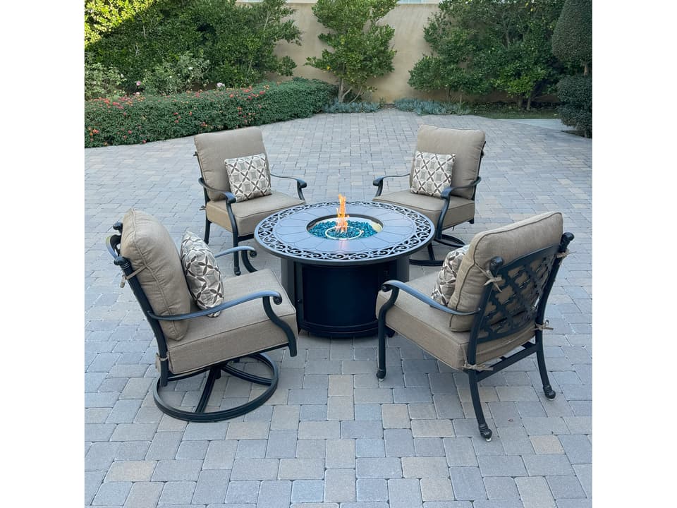 Madison Cast Aluminum 5-Piece Patio Fire Pit Conversation Set