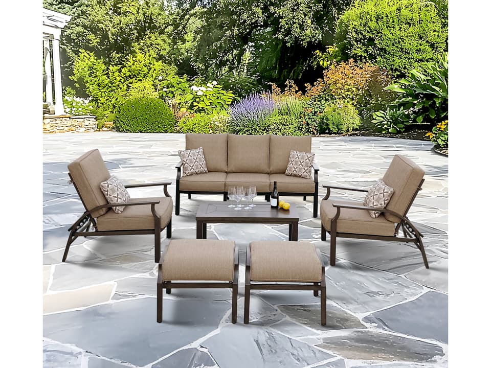 Brooklyn 6-Piece Patio Conversation Set with Adjustable Club Chairs Multi-Brown