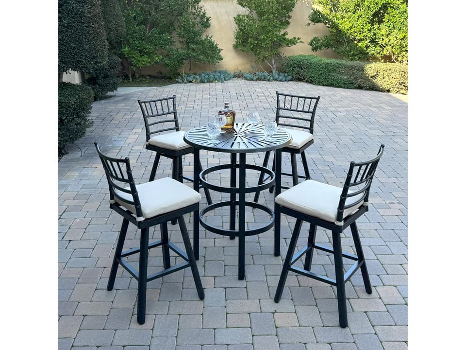 Bella Aluminum 5-Piece Patio Bar Set with 30 feet' Round Counter Height Bar Table