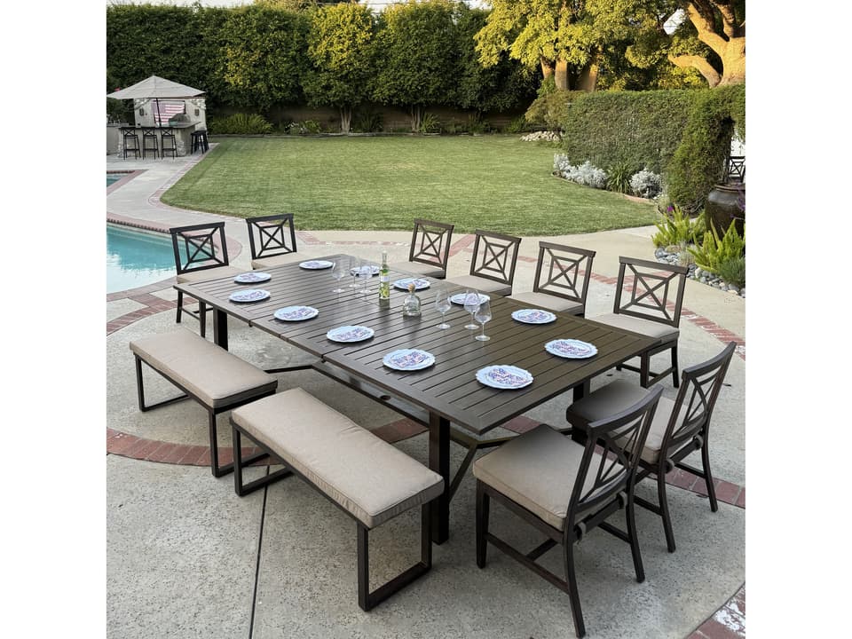 Darlee Atlantis 13-Piece Aluminum Extension Dining Set in Walnut