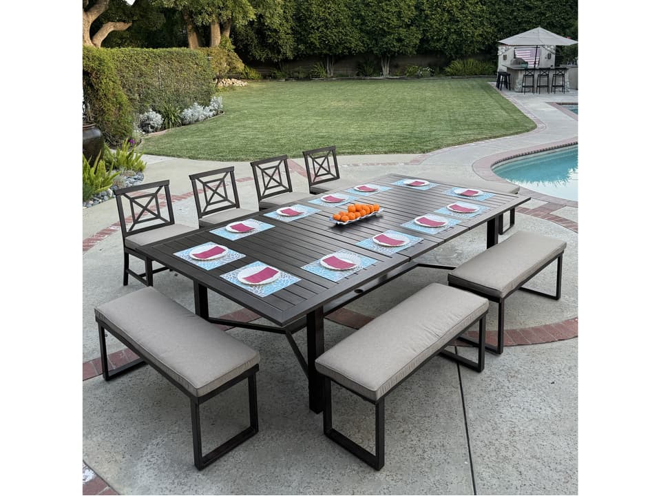 Darlee Atlantis 13-Piece Aluminum Extension Dining Set in Walnut