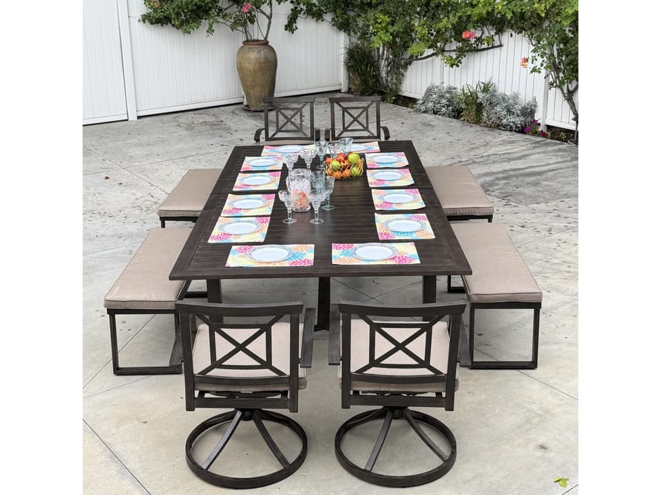 Darlee Atlantis 13-Piece Aluminum Extension Dining Set in Walnut