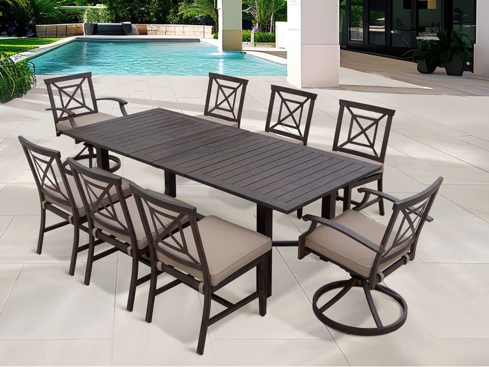 Darlee Atlantis 13-Piece Aluminum Extension Dining Set in Walnut