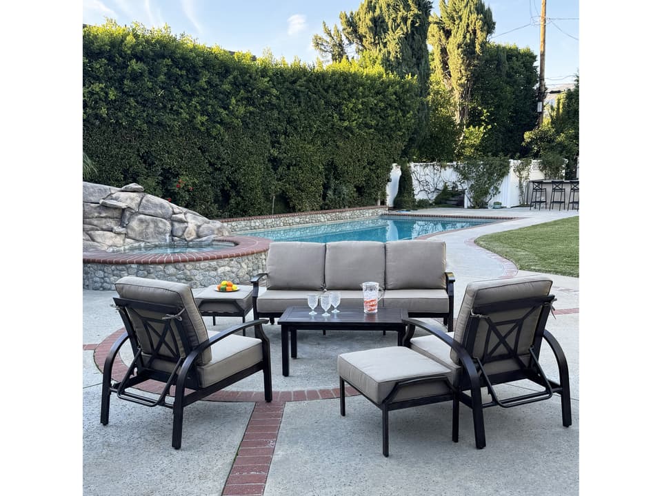 Atlantis 6-Piece Aluminum Lounge Set in Walnut and Beige