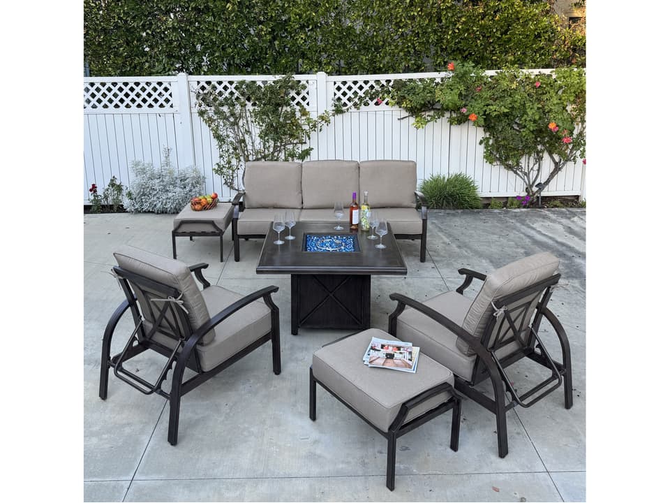 Atlantis 6-Piece Aluminum Cushion Lounge Set in Walnut