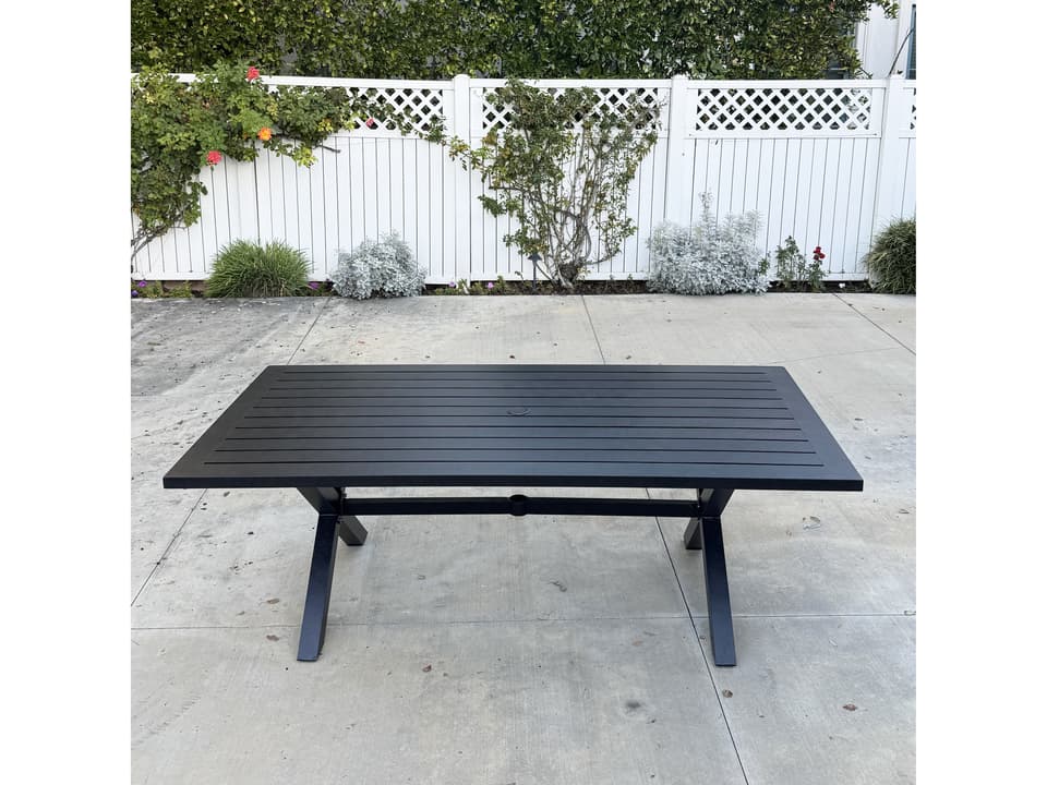 Palm Springs Antique Bronze Aluminum Rectangular Umbrella Hole Dining Table