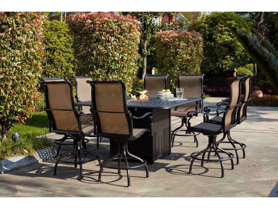 Monterey Sling Cast Aluminum 9 Piece Fire Pit Counter Set