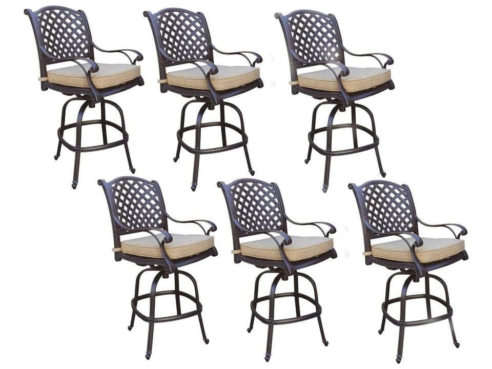 Nassau 6-Piece Cast Aluminum Swivel Counter Height Stool Set Antique Bronze