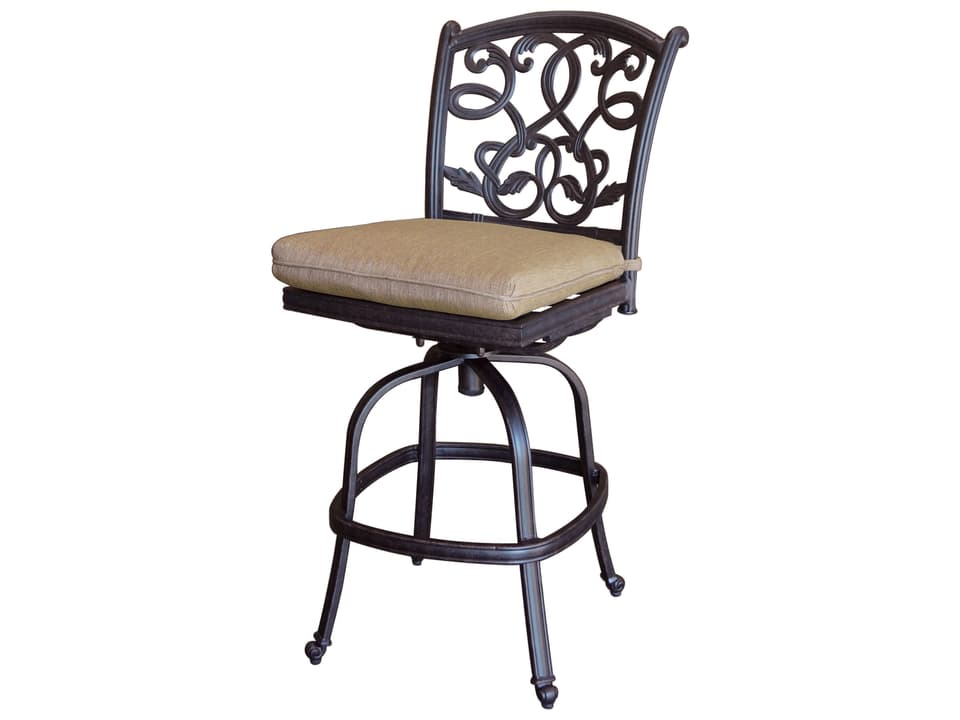 Santa Monica 4-Piece Cast Aluminum Swivel Bar Stool Set with Cushions in Antique Bronze